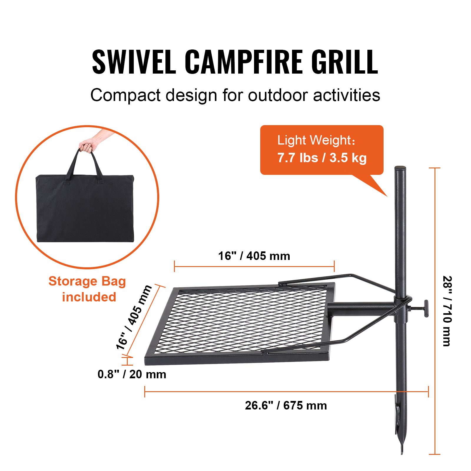 Camping Cooking Open Fire - Panggangan Api Unggun Putar, Rak Panggangan